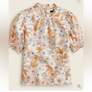 J.Crew Smocked Puff-Sleeve Linen Top in Zinnia Floral - Size small